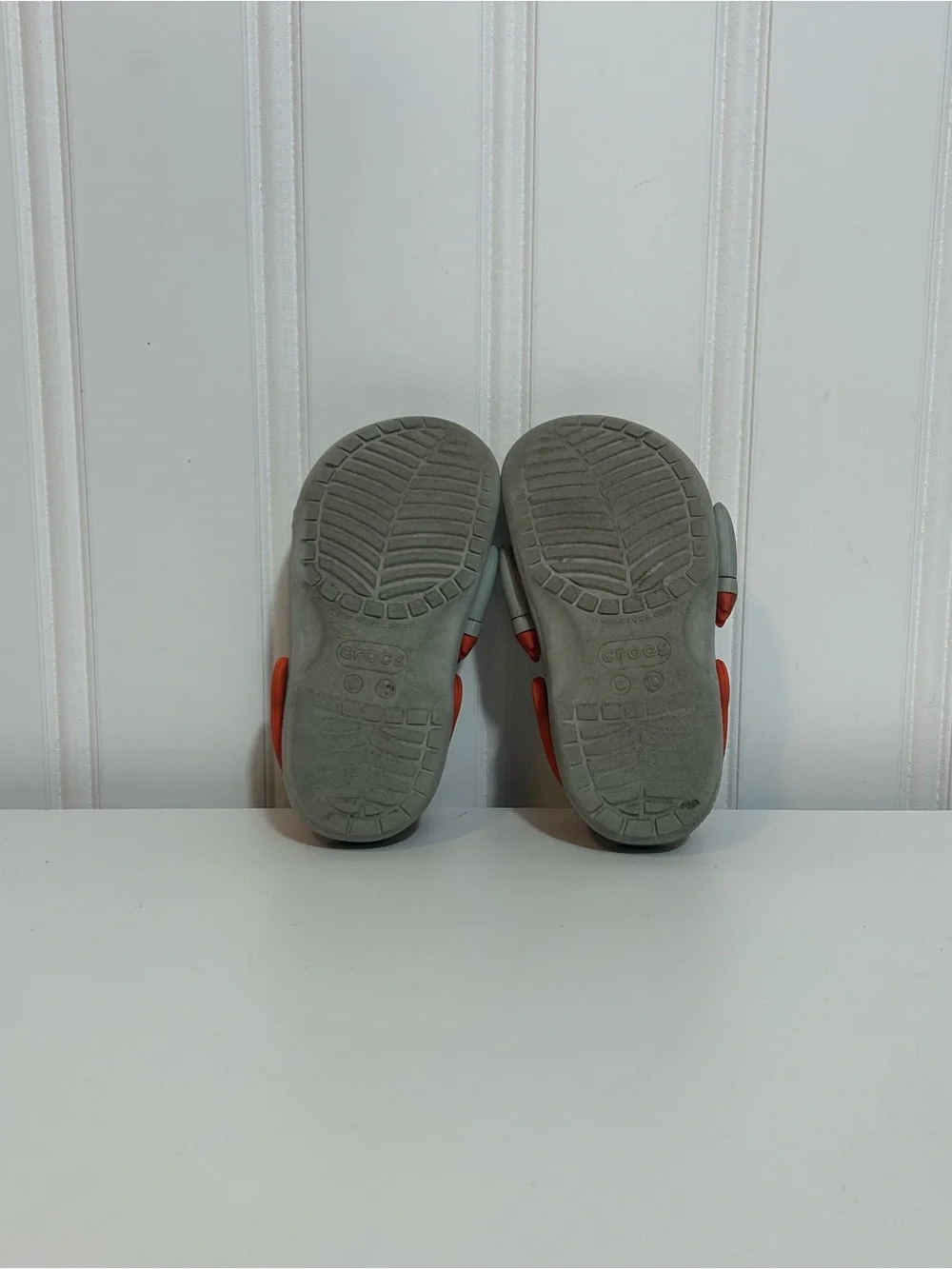 Crocs astronaut rocket ship grey red white beige
